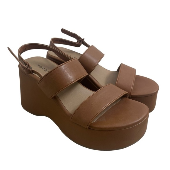 Torrid Sandals Chunky Platform Heels Brown Faux Leather Ankle Strap Side 8.5 WW - Picture 1 of 8
